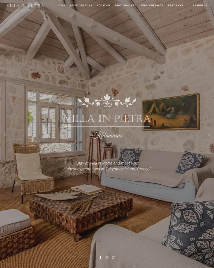 Στιγμιότυπο της αρχικής σελίδας του Villa in Pietra