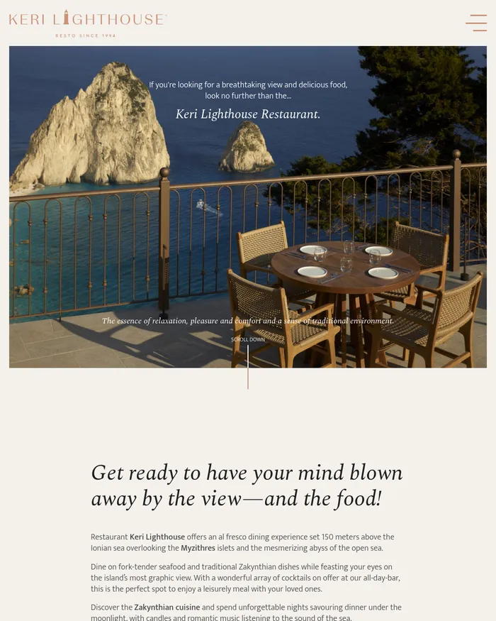 Στιγμιότυπο της αρχικής σελίδας του Keri Lighthouse Restaurant