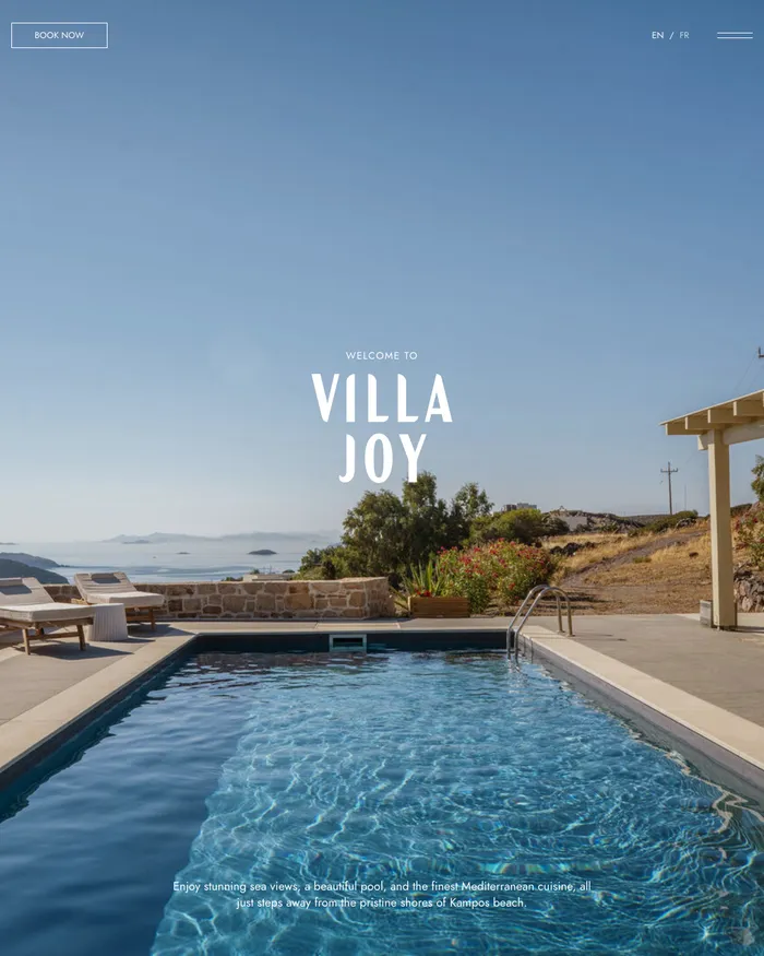Στιγμιότυπο της αρχικής σελίδας του Villa Joy