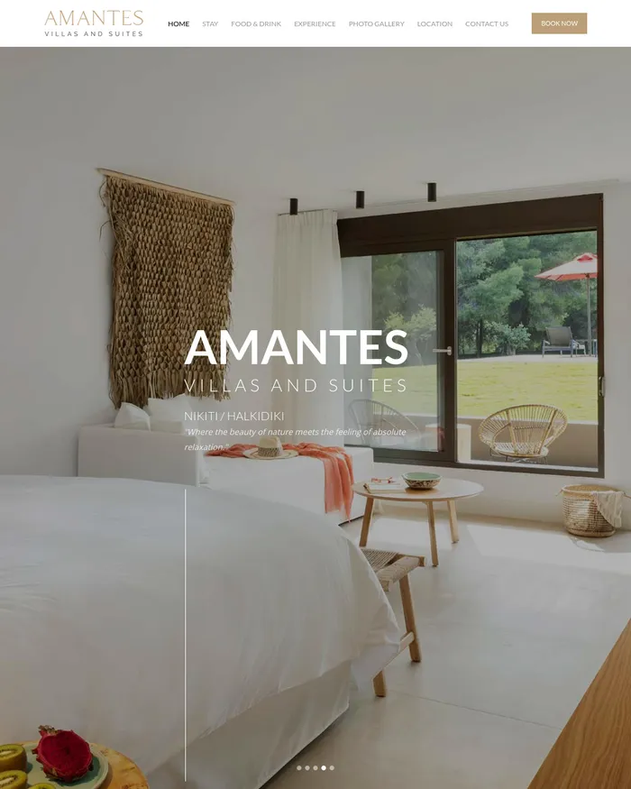 Στιγμιότυπο της αρχικής σελίδας του Amantes Villas & Suites